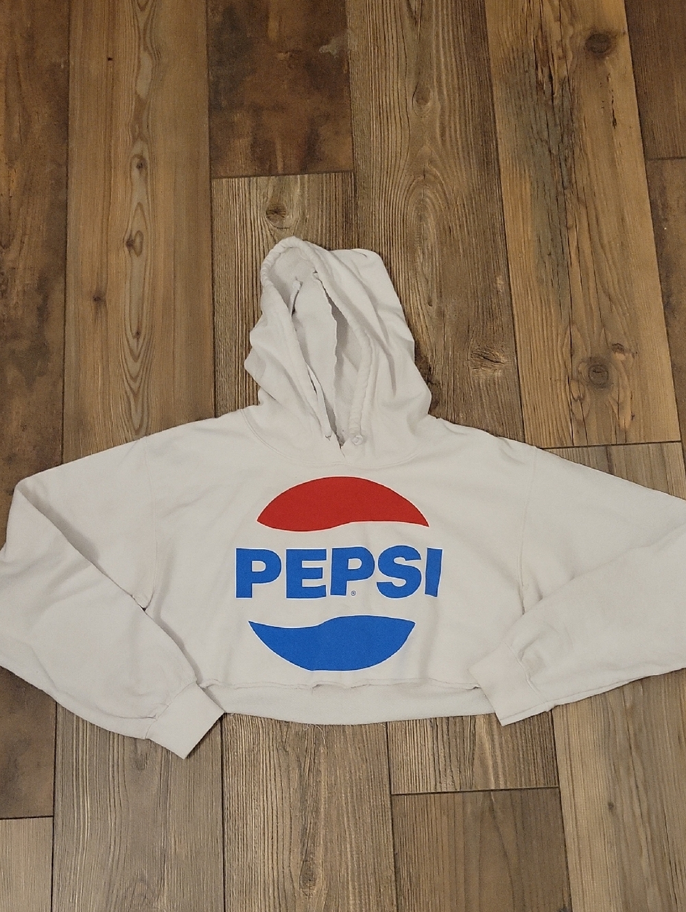 Pepsi White Cropped Hoodie with Logo